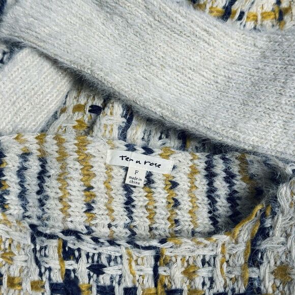 Tea N Rose Fringe Sweater Blue Gold Cream w Metallic Women's One Size Fits Most - Picture 7 of 9